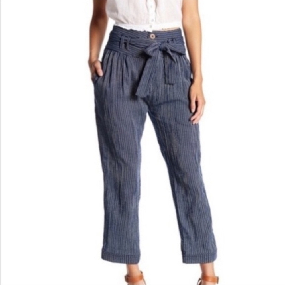 Free People Rumors Yarn Dye Harem Pants Striped Belted Cropped Boho